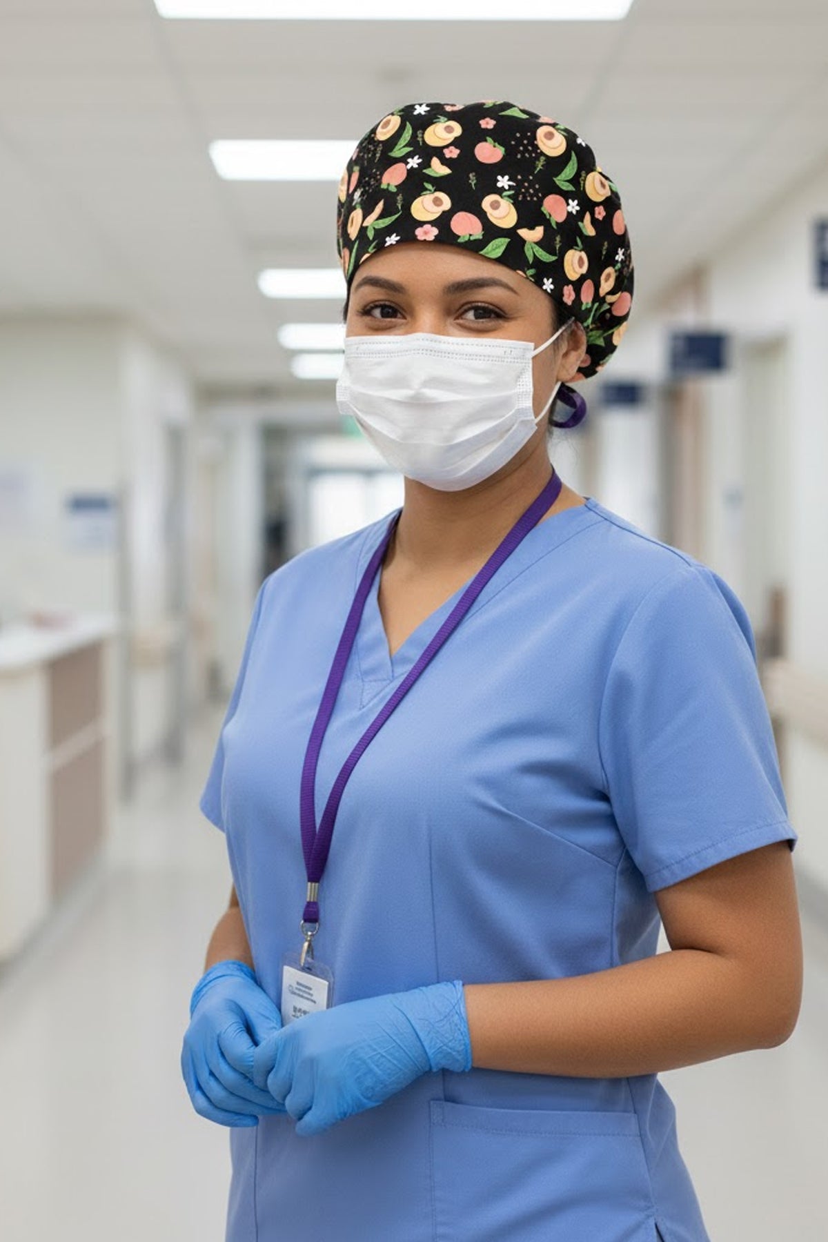 Şeftali Desenli Cerrahi Bone Unisex – Likralı Doktor Hemşire Bonesi