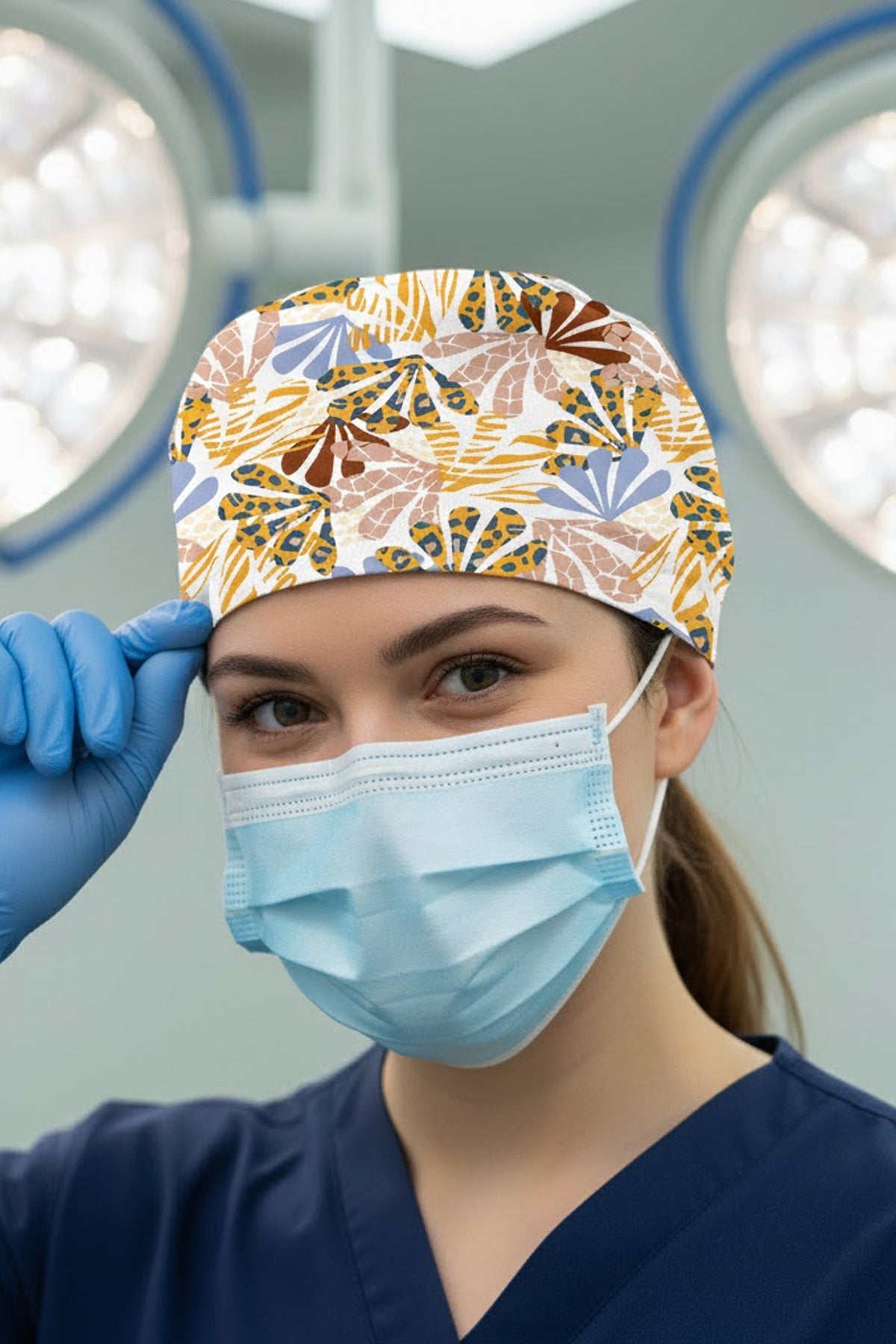 Tropikal Desenli Cerrahi Bone Unisex – Likralı Doktor Hemşire Bonesi
