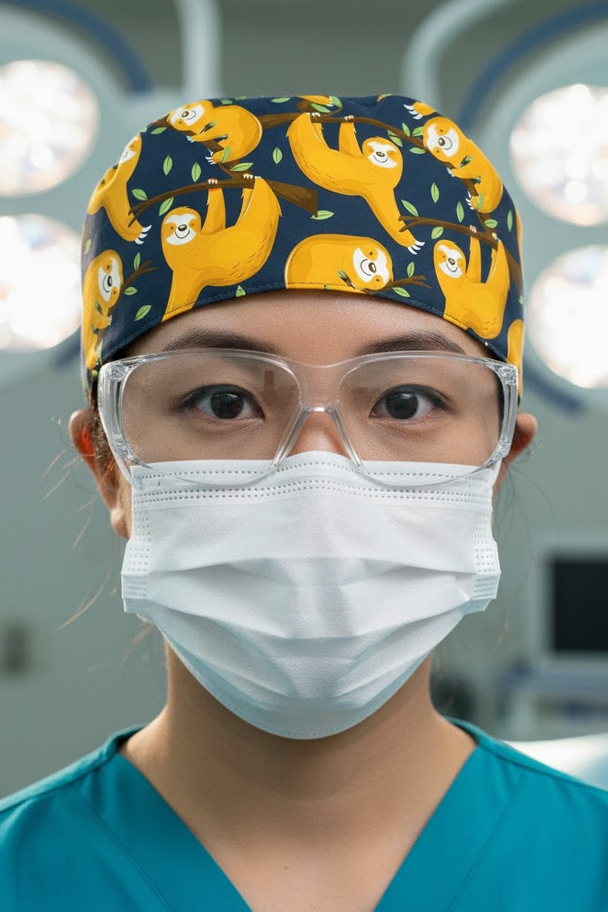Sarı Koala Desenli Cerrahi Bone Unisex – Likralı Doktor Hemşire Bonesi