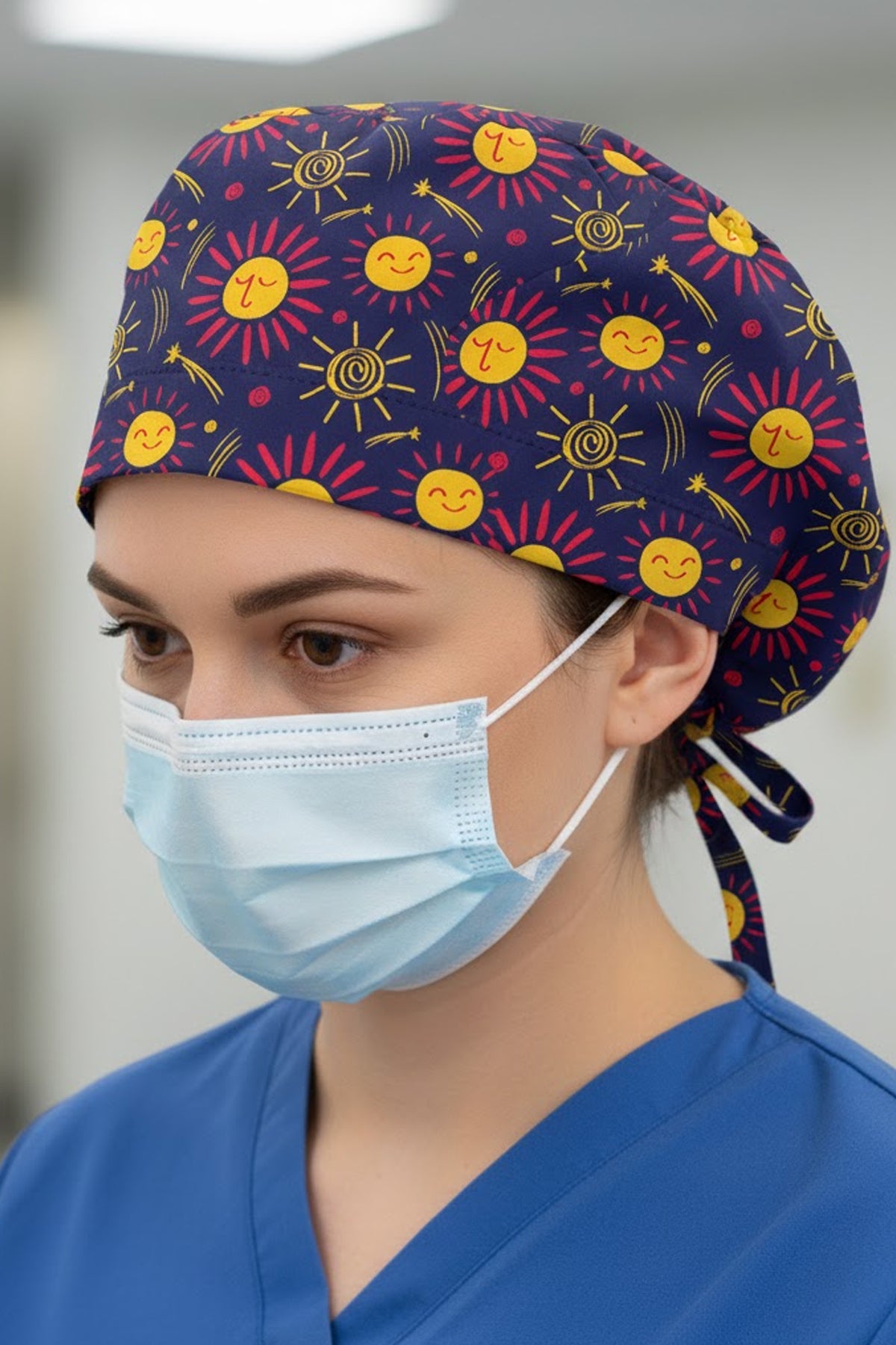 SunSunSun Desenli Cerrahi Bone Unisex – Likralı Doktor Hemşire Bonesi