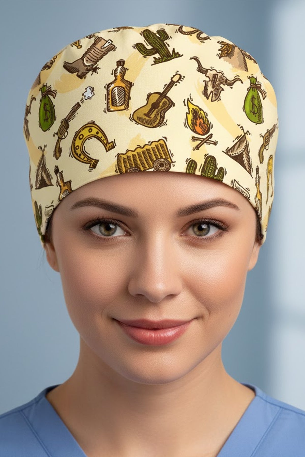 Western Kovnoy Desenli Cerrahi Bone Unisex – Likralı Doktor Hemşire Bonesi