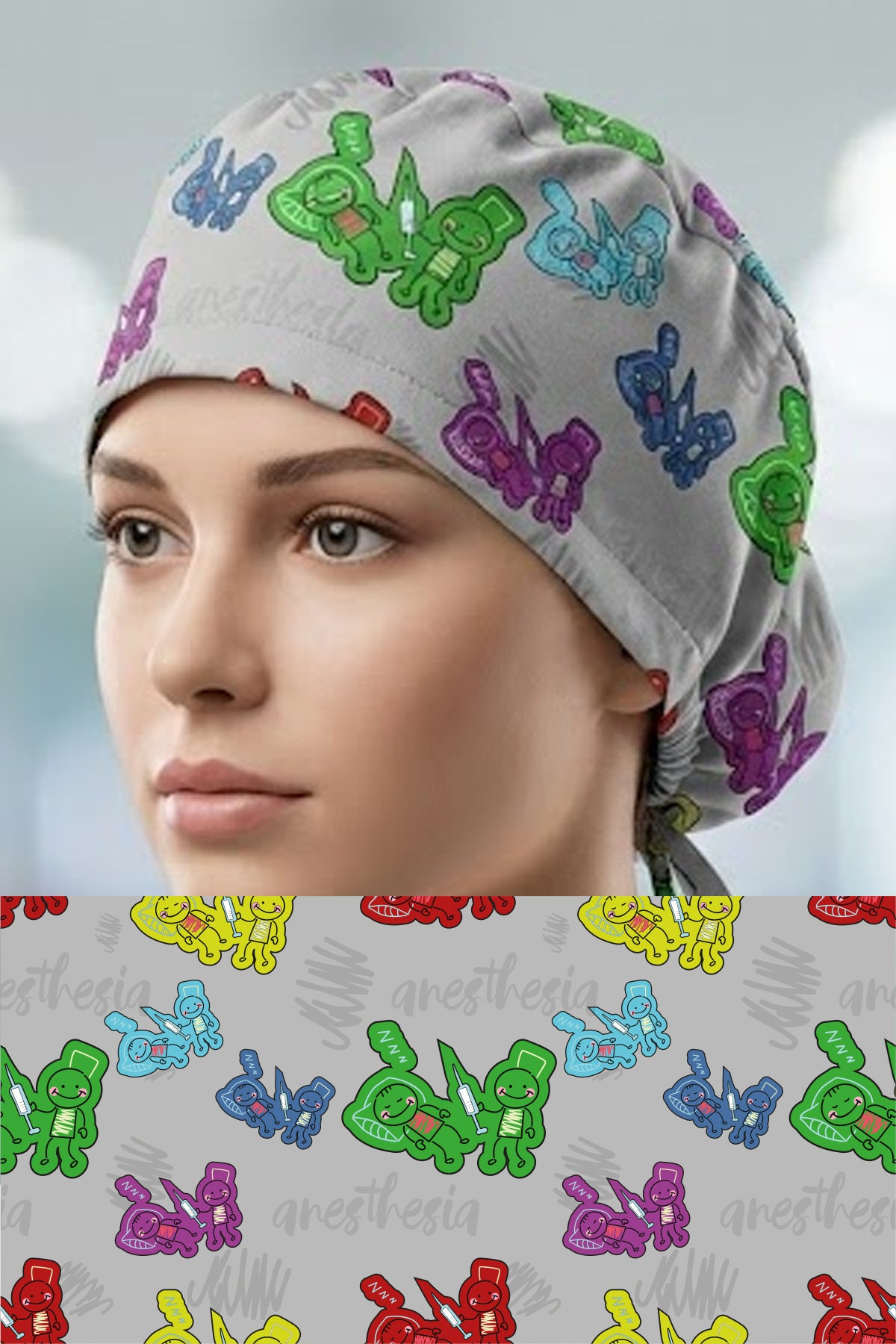 Anesthesia Desenli Cerrahi Bone Unisex – Likralı Doktor Hemşire Bonesi