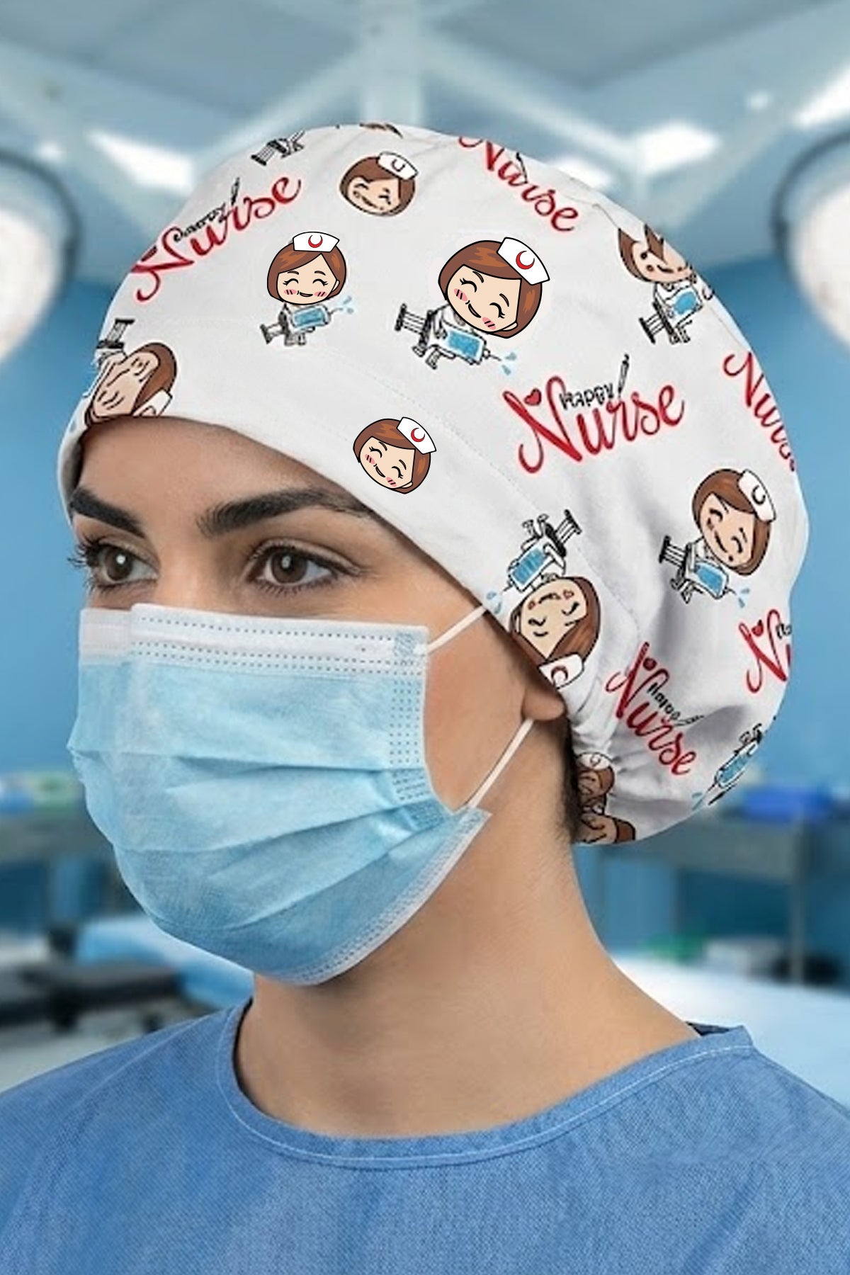 Happy Nurse Desenli Cerrahi Bone Unisex – Likralı Doktor Hemşire Bonesi