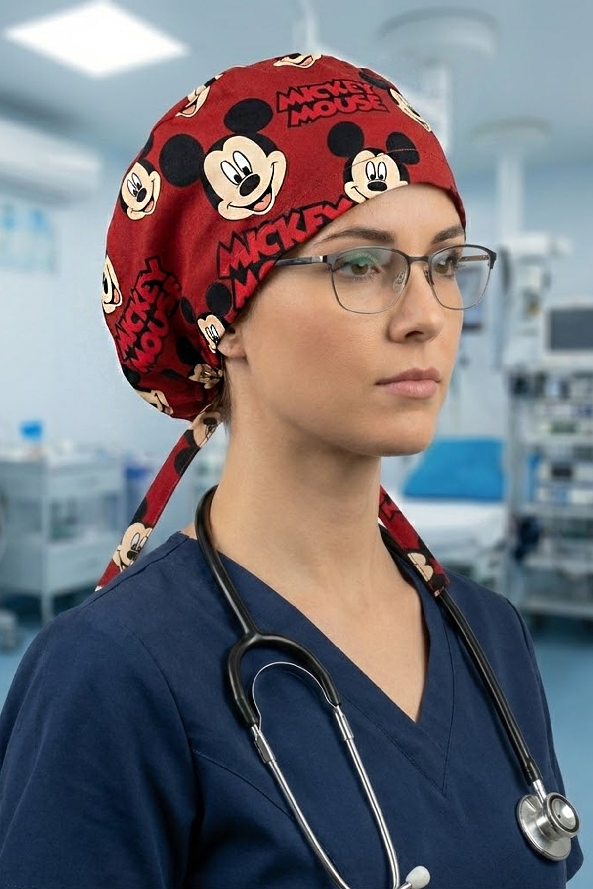 Mickey Mouse Desenli Cerrahi Bone Unisex – Likralı Doktor Hemşire Bonesi