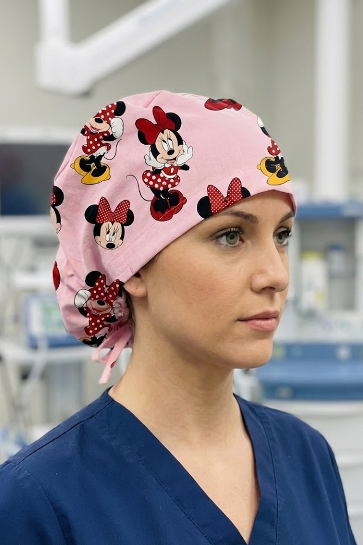 Minnie Mouse Desenli Cerrahi Bone Unisex – Likralı Doktor Hemşire Bonesi