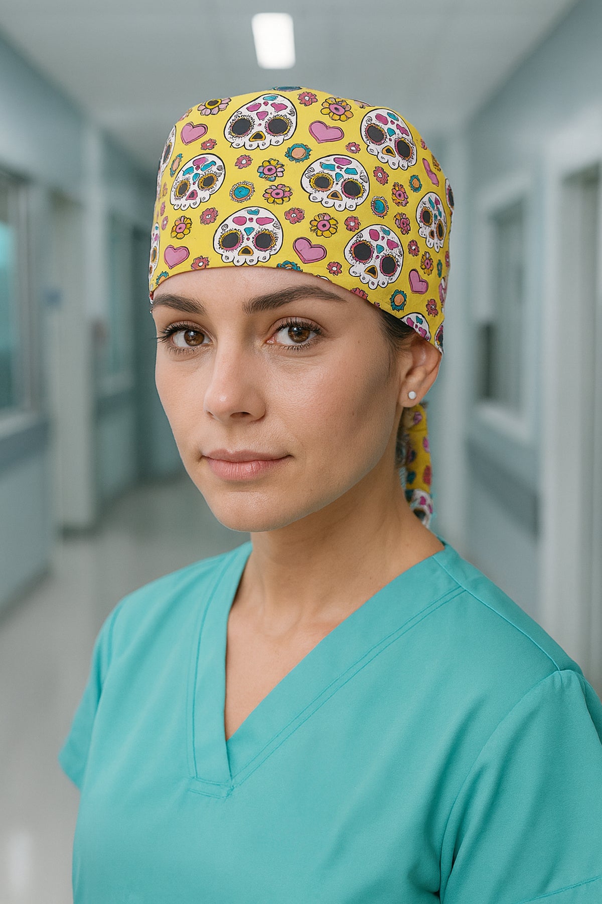 Renkli Kurukafa Desenli Cerrahi Bone Unisex – Likralı Doktor Hemşire Bonesi