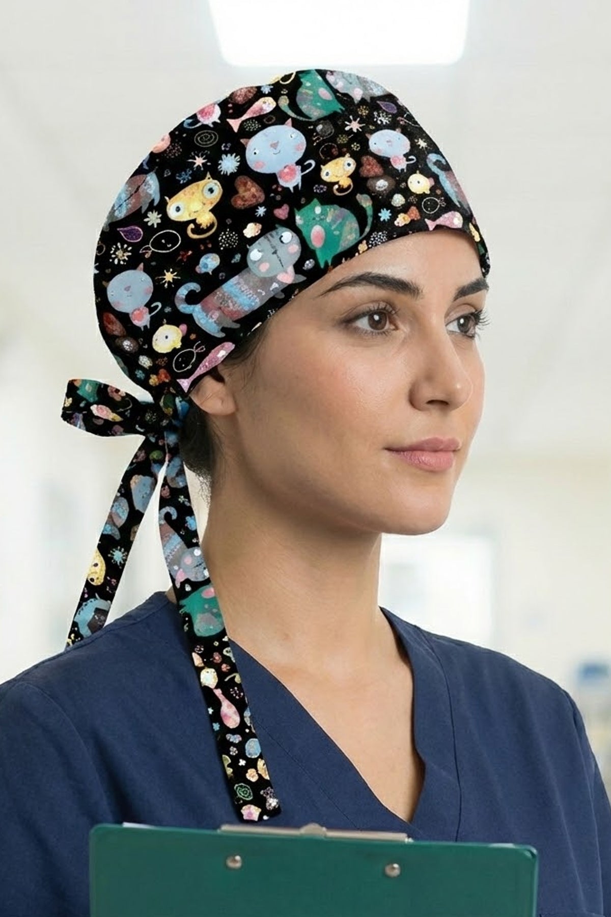 Uzay Canavarları Desenli Cerrahi Bone Unisex – Likralı Doktor Hemşire Bonesi