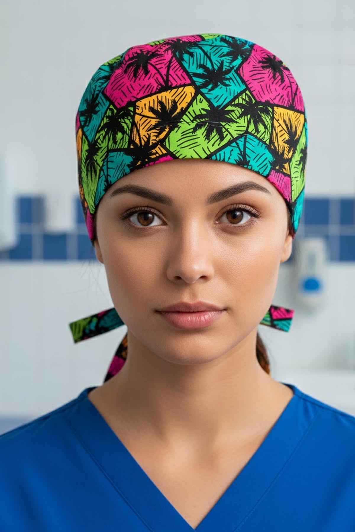 Palmiye Desenli Unisex Cerrahi Bone Hemşire ve Doktor Bone