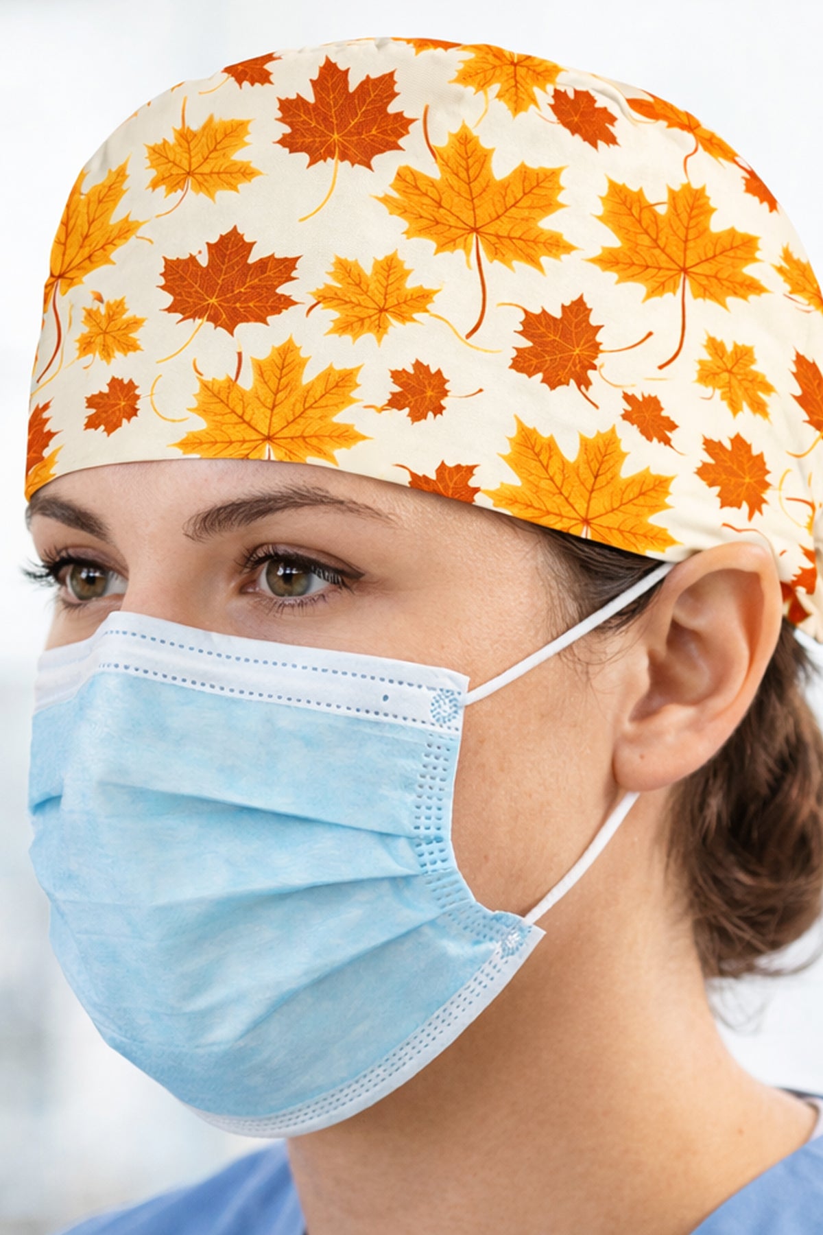 Sonbahar Çiçekleri Desenli Unisex Cerrahi Bone Hemşire ve Doktor Bone