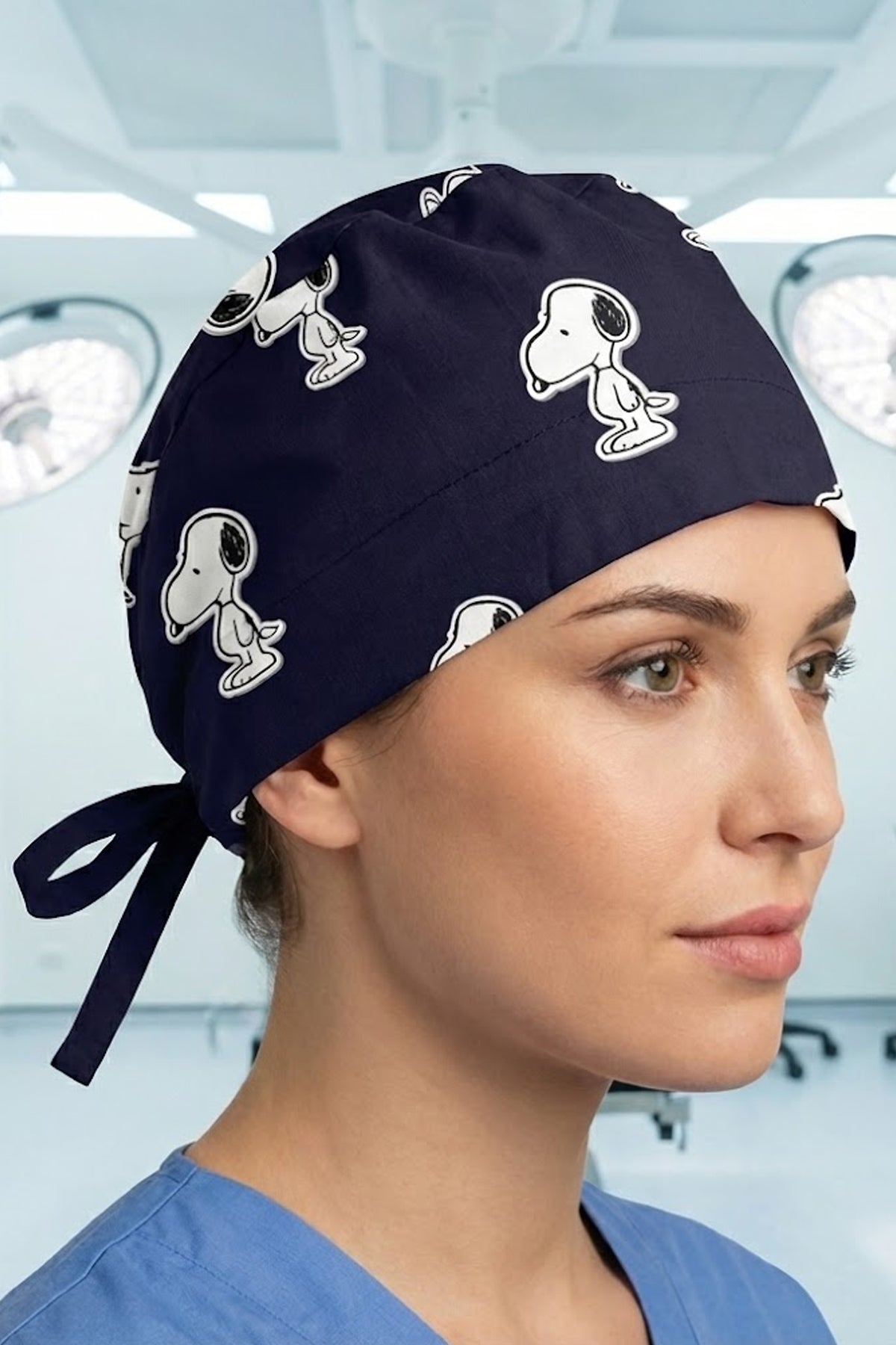 Snoopy Lacivert Desenli Unisex Cerrahi Bone Hemşire ve Doktor Bone