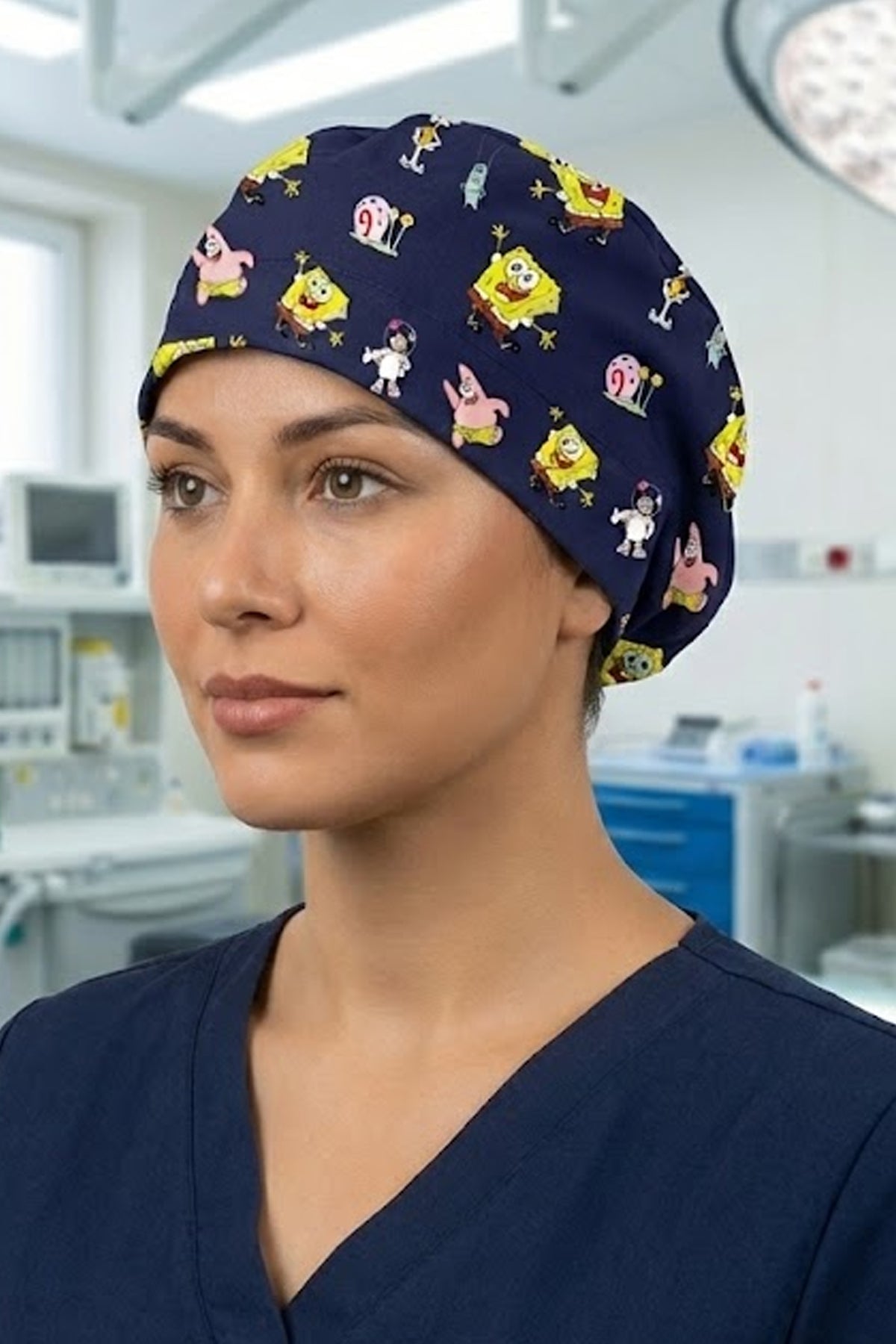 Sünger ve Arkadaşları Lacivert Desenli Cerrahi Bone Unisex