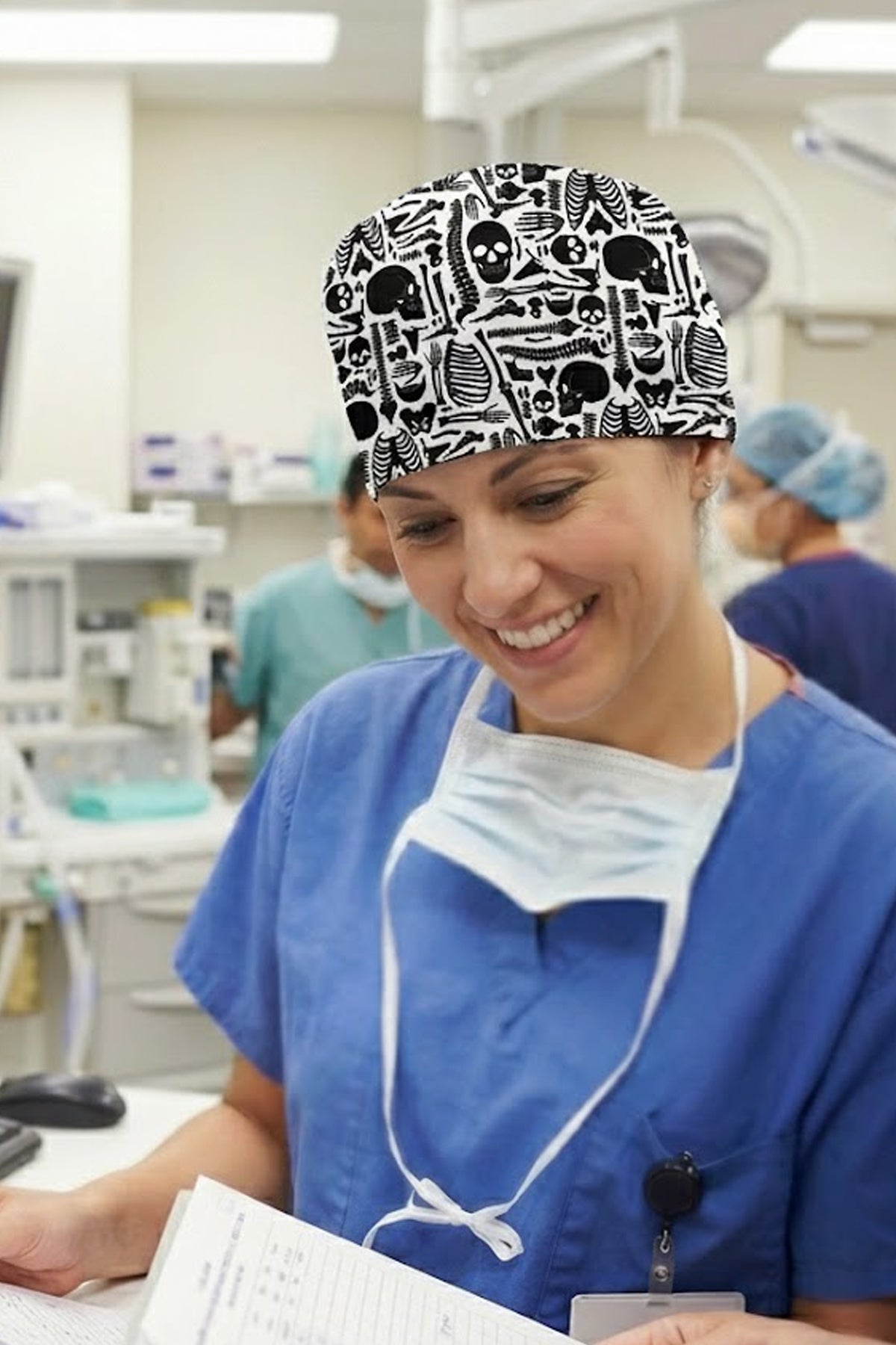 İskelet Sistemi Desenli Cerrahi Bone Unisex – Likralı Doktor Hemşire Bonesi