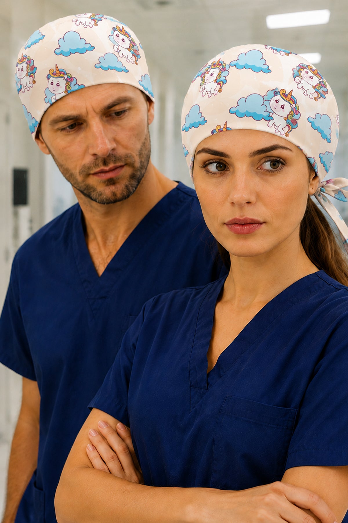 Unicorn Bebek Desenli Unisex Cerrahi Bone Hemşire ve Doktor Bone