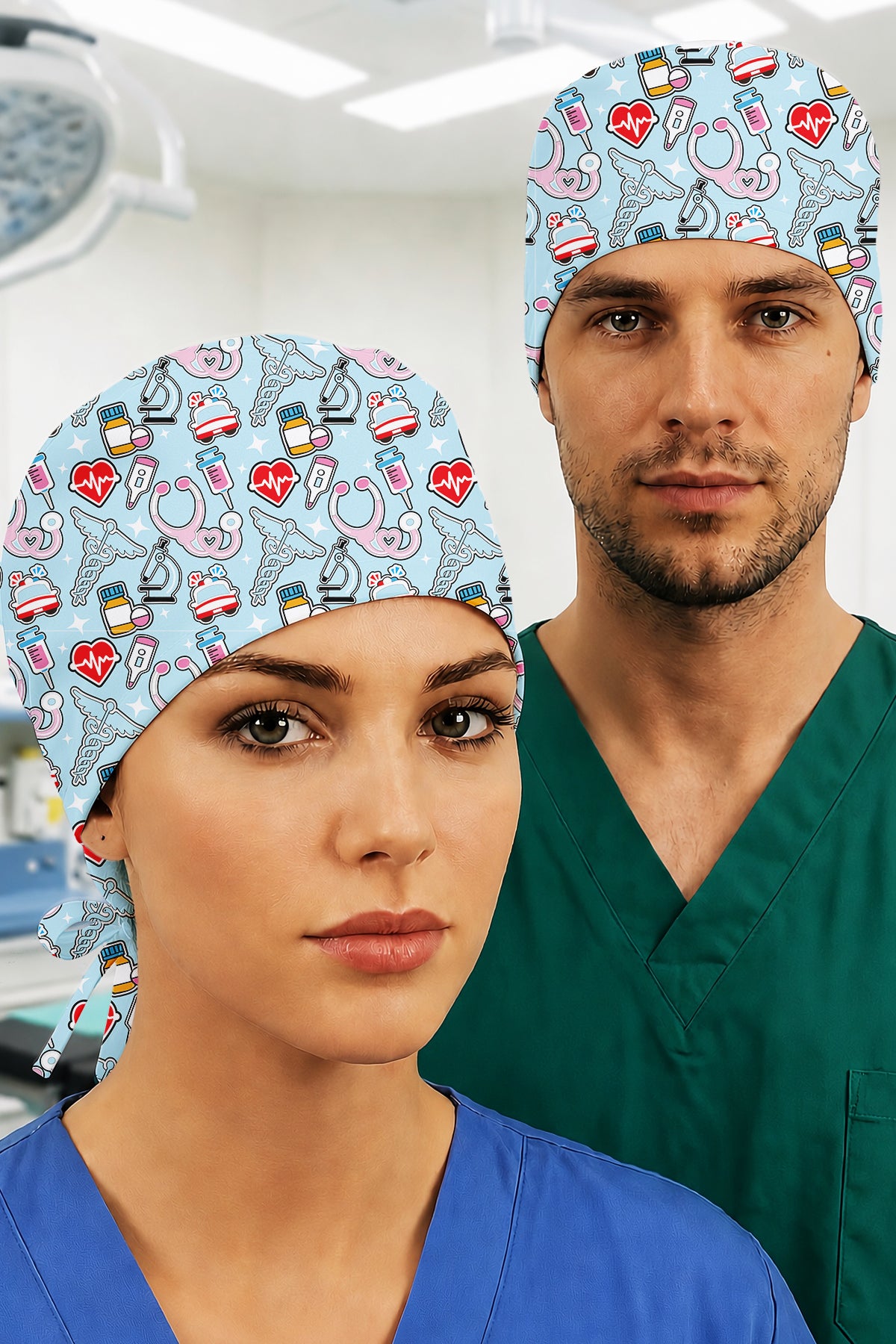 Tıp Semboller Desenli Unisex Cerrahi Bone Hemşire ve Doktor Bone