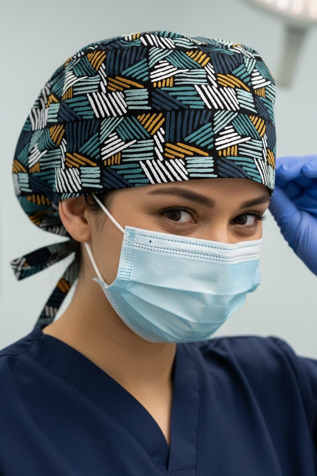 Çizgi Desen Koyu Desenli Cerrahi Bone Unisex – Likralı Doktor Hemşire Bonesi