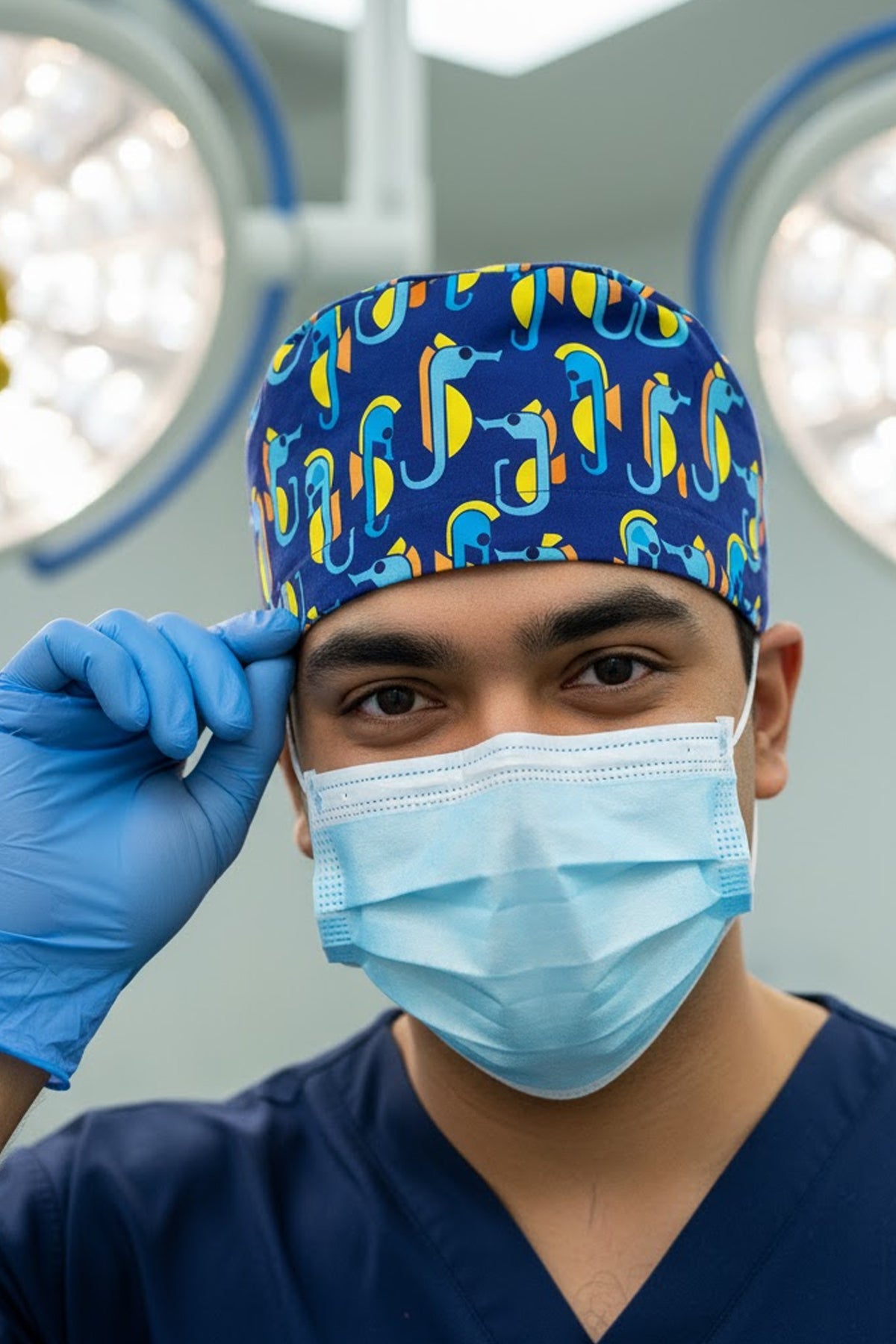 Deniz Atı Desenli Cerrahi Bone Unisex – Likralı Doktor Hemşire Bonesi
