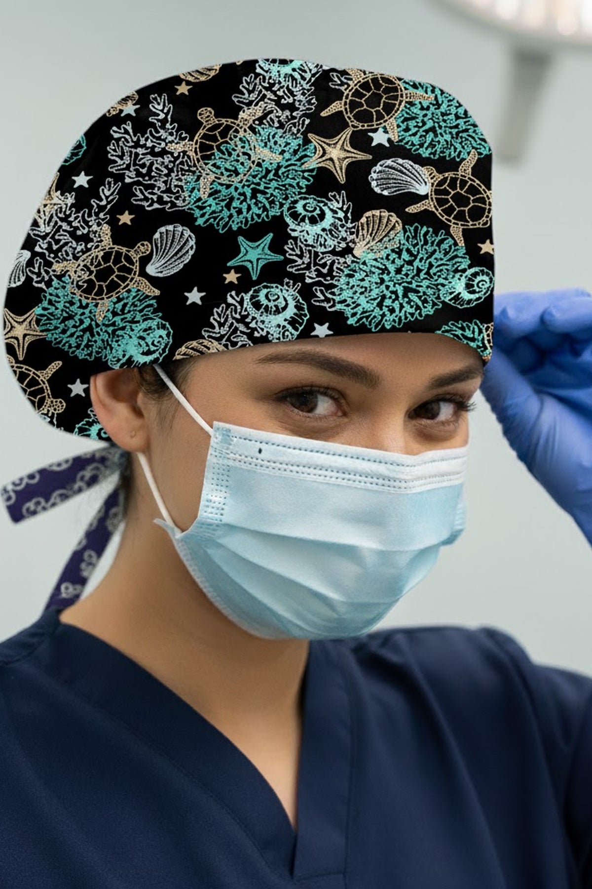 Deniz Canlıları Desenli Cerrahi Bone Unisex – Likralı Doktor Hemşire Bonesi