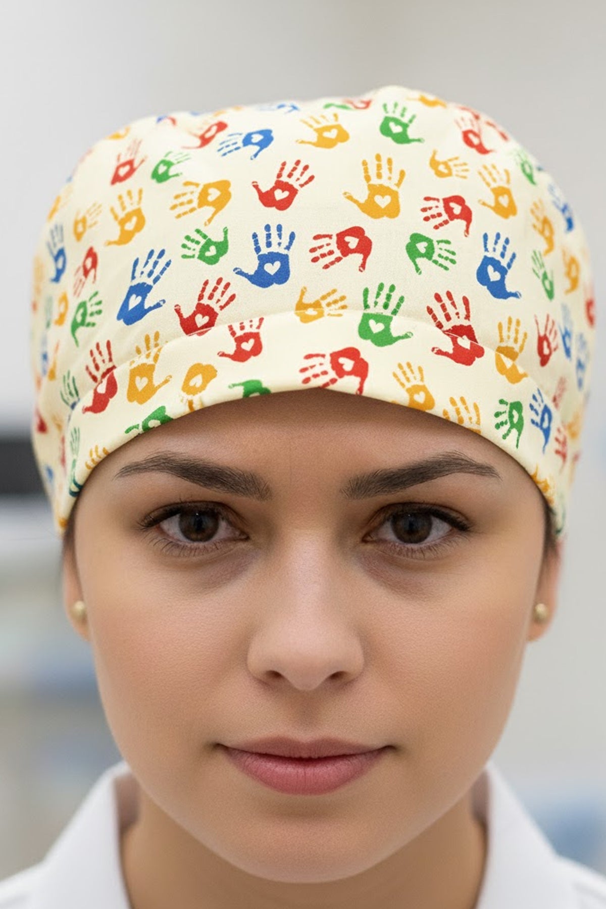 Hand Heart Desenli Cerrahi Bone Unisex – Likralı Doktor Hemşire Bonesi