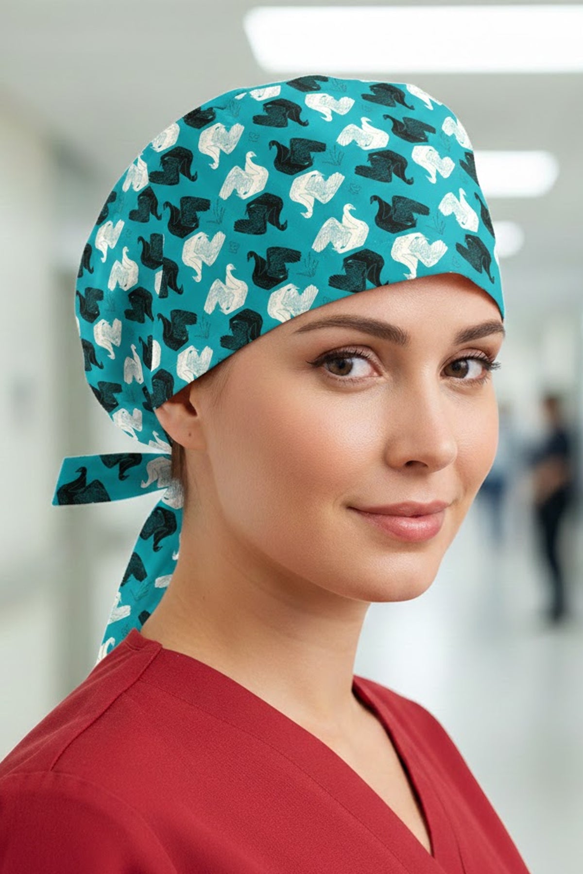 Kuğu Desenli Cerrahi Bone Unisex – Likralı Doktor Hemşire Bonesi
